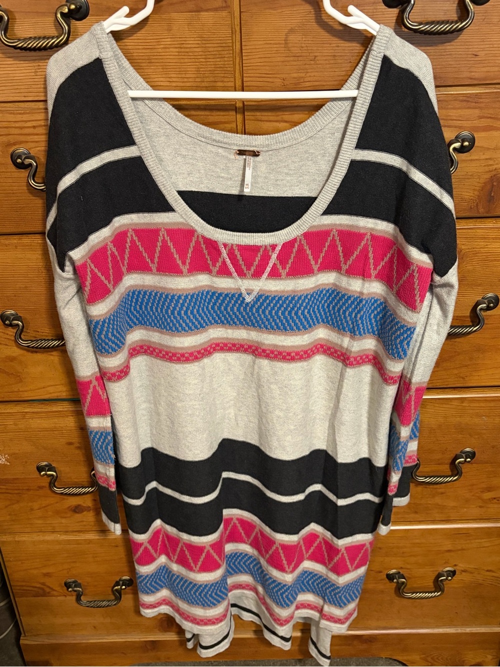 Free People Long Sleeve Striped Sweater Dress in Black, Gray, Pink, Blue